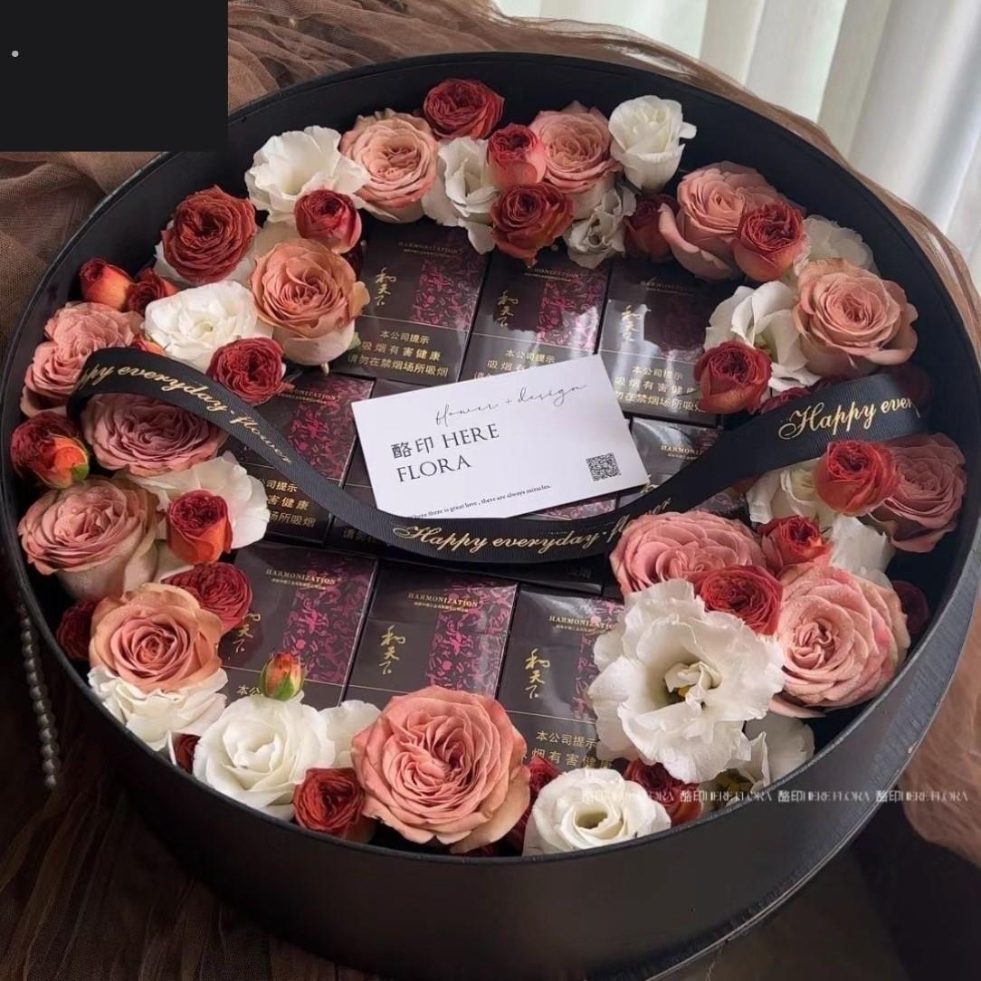 圆形透明水果花盒玫瑰鲜花束包装盒生日礼物礼盒婚庆伴手礼空盒子