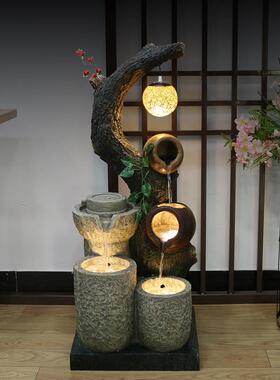 石磨风水轮 室内假山流水喷泉招财景观 阳台客厅中式装饰造景摆件