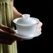 薄胎冰玉瓷三才盖碗茶杯家用陶瓷功夫茶具单个手工白瓷泡茶碗套装
