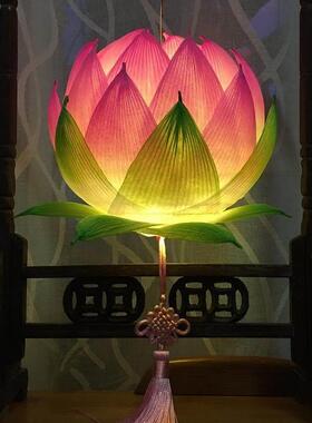 元宵节 荷花灯 Led发光手提莲花灯 DIY材料包 直径15厘米