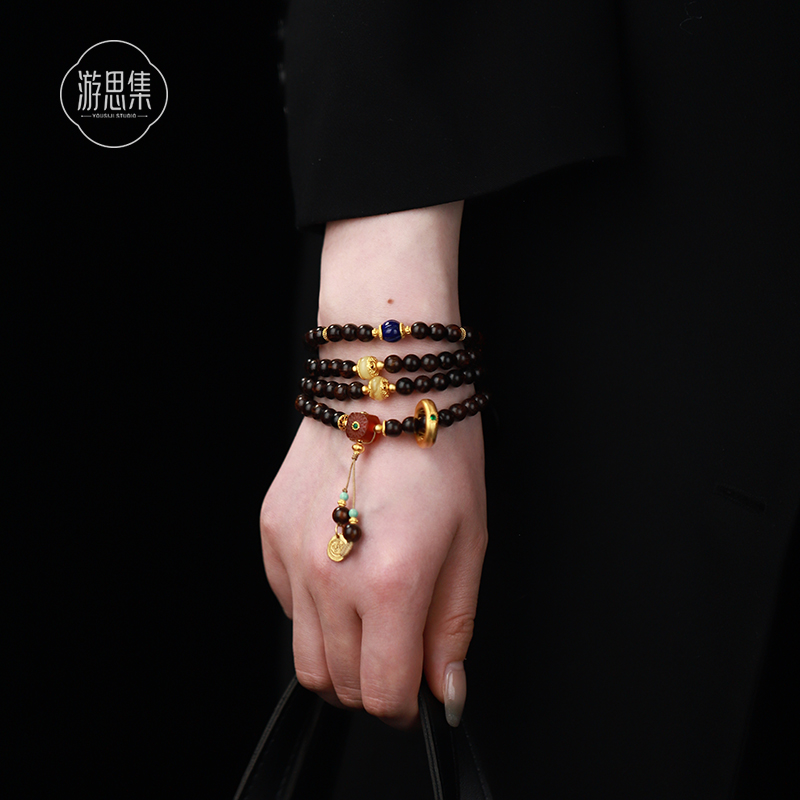 游思集天然巴布亚贡木文玩多圈手链女款正品新中式毛衣链项链小众