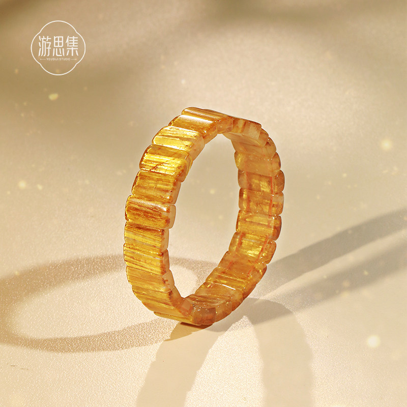 游思新款集巴西收藏级满发金发板钛晶招米手排轻奢小众水晶手串女