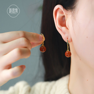 游思新款上市集南红玛瑙耳环女川料原创轻奢纯银新中式本命年耳钉