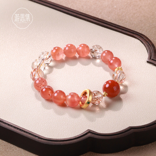 游思新款上市集黑金超七水晶手链女川料冰飘南红玛瑙手串新中式