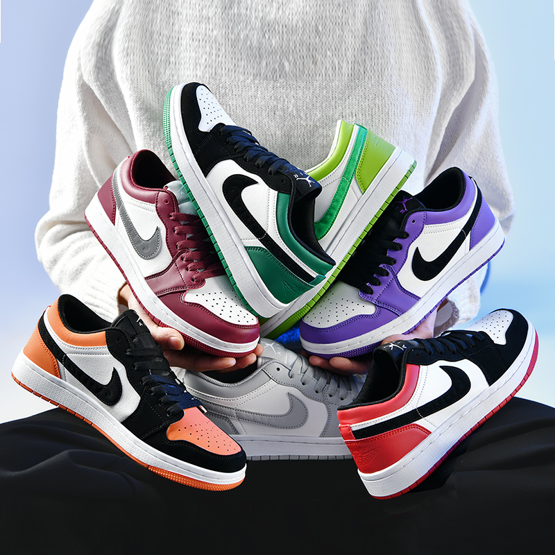 耐­克联名青苹果aj男鞋黑白熊猫黑红脚趾空军一号冰雪奇缘板鞋女