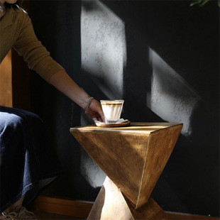 北欧极简约氧化镁茶几艺术民宿客厅沙发仿木纹边几创意卧室床头桌