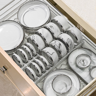 大理石银边碗家用2024新款 潮州陶瓷餐具碗碟盘子组合菜盘碗具乔迁