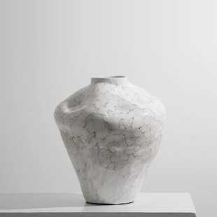 新中式 玄关插花器饰品摆件 珠光色陶瓷大花瓶家居样板间售楼处软装