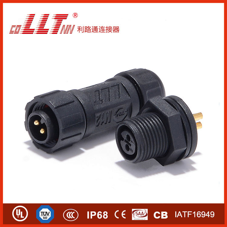 供应利路通航空防水插头M12-2芯 前装面板式 IP68防水连接器
