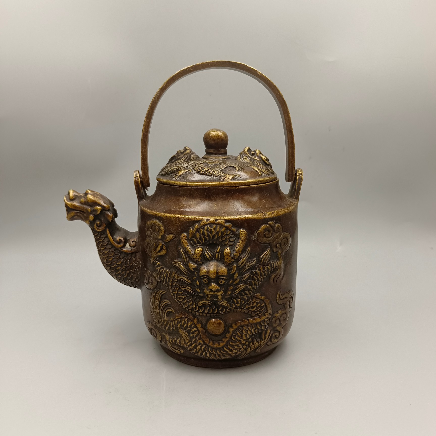 古韵斋 仿古铜壶摆件 龙戏珠龙嘴铜酒壶 家居装饰工艺品 古玩批发