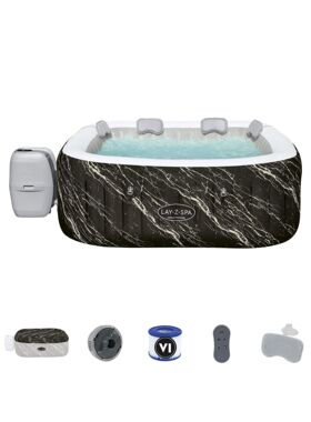 BESTWAY Lay-Z-Spa 6001F 方形黑色大理石好莱坞LED灯造浪SPA