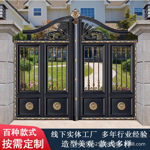 别墅双开铝艺大门 欧式铝合金庭院大门 别墅豪华小区入户铝艺大门