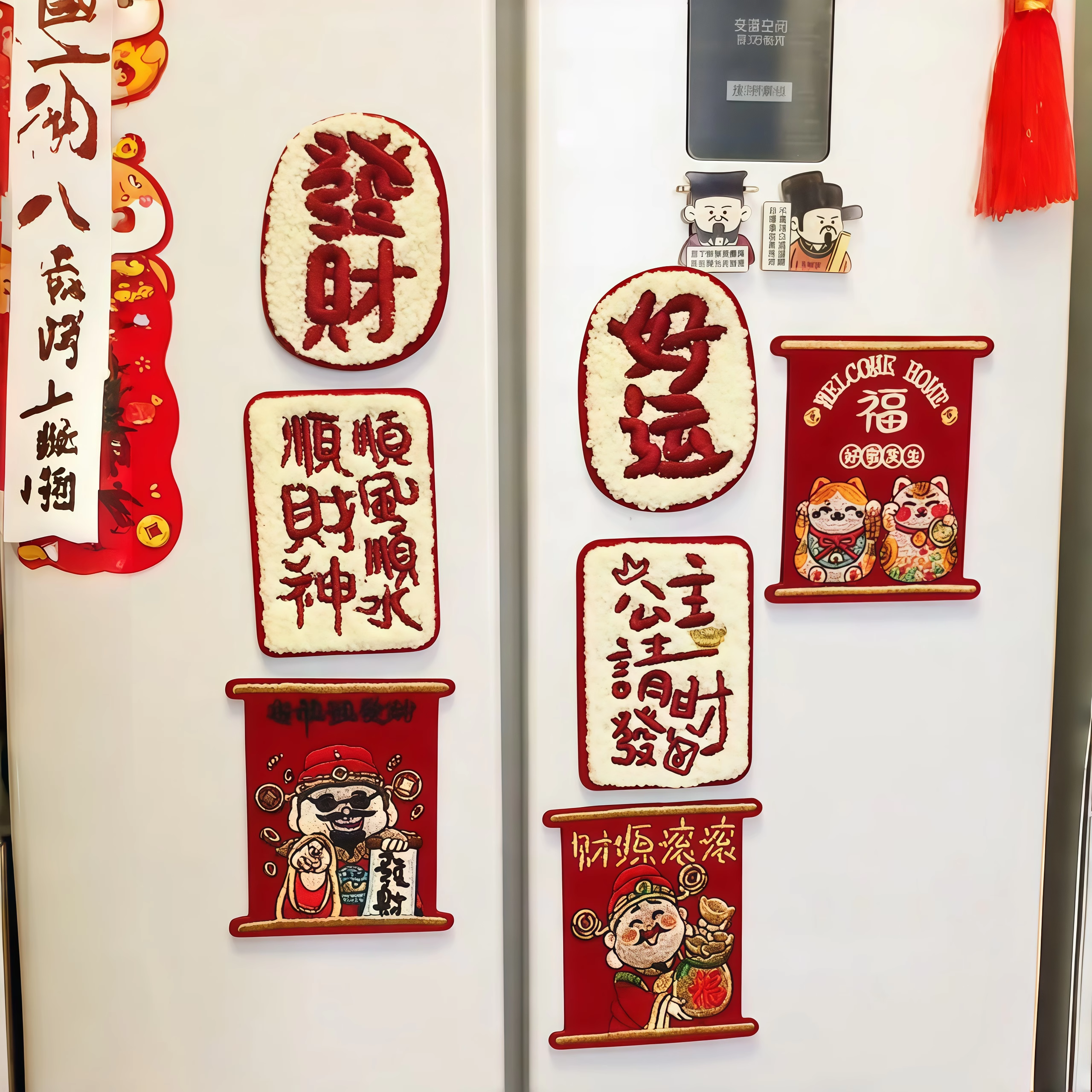 中国风国潮财神工艺3D刺绣冰箱贴