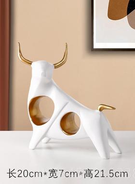 高档轻奢高档牛摆件玄面关客电视柜装饰办厅公室桌摆乔设迁开业礼