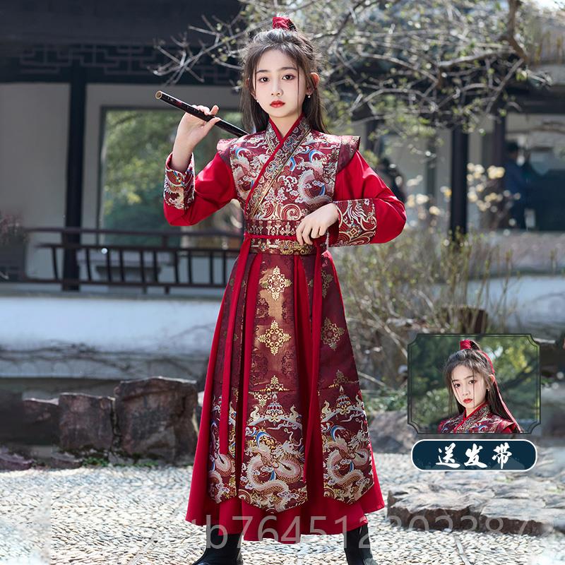 高档花木兰儿童服装女童汉服中装国风女古演出武侠侠风锦衣军卫将