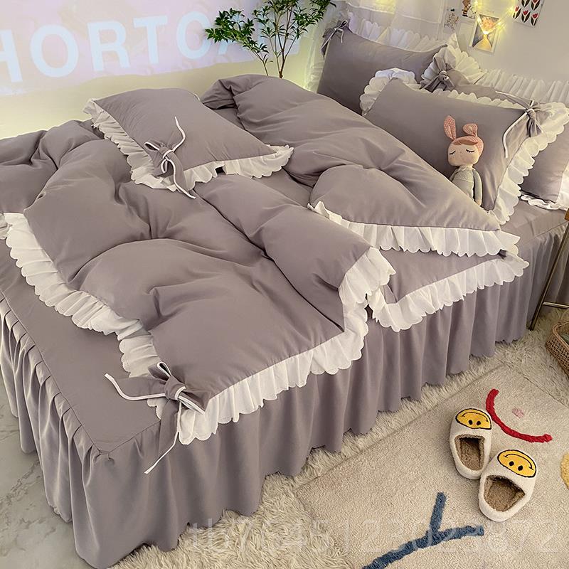 高档式水棉床四件套ins风床裙少女上心公洗主风床单被套韩床罩三