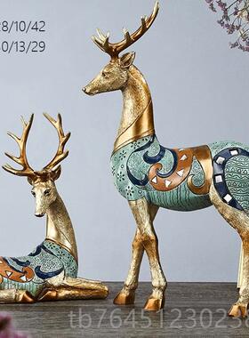 高档欧鹿招视财摆件北玄关工艺品摆设客厅电柜柜酒家居饰品轻奢摆