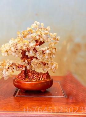 高档厅天然黄紫绿摇粉水晶发财钱树摆件招送财乔迁新居客礼开业装