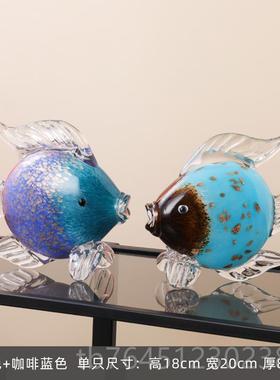 高档高档琉璃感鱼摆件轻奢风酒家璃居装饰品现代简约柜玻高级客厅