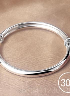 高档99面9银手镯女年银轻款宽面手送饰光实心手镯推拉纯镯子妈妈