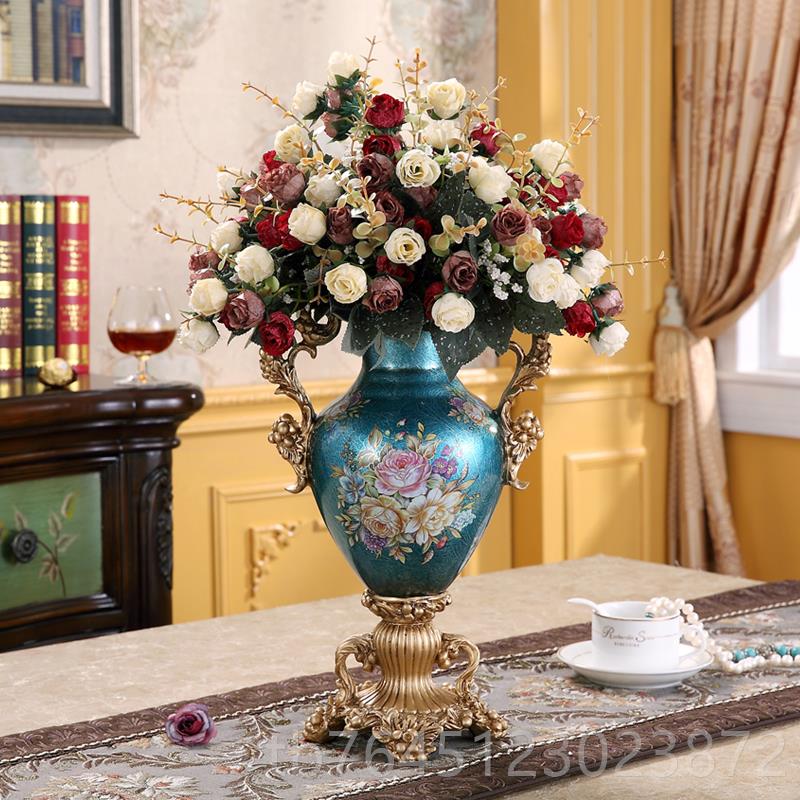 高档欧厅式陶摆瓷花瓶件客复古田美式园创意仿真干花大号插花器