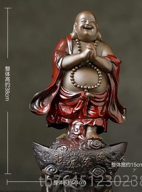高档瓷弥勒佛摆件招桌财笑佛新中陶式禅意客厅玄关博古架饰办公室