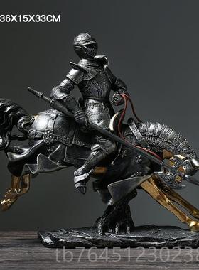 高档欧洲复古骑士件柜电酒柜办公视室装饰罗马盔甲士兵模型家居摆