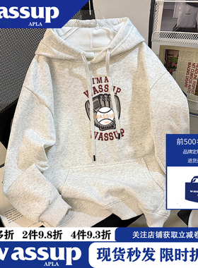 WASSUP美式复古vintage秋冬季连帽慵懒卫衣宽松情侣装ins 潮小众