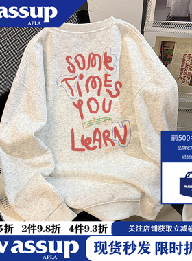 WASSUP欧美ins风街头oversize涂鸦字母圆领宽松嘻哈套头休闲卫衣