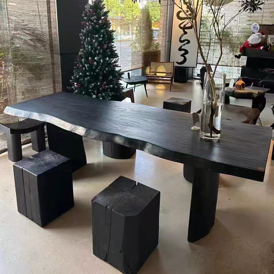 创意侘寂风茶桌茶台接待桌洽谈桌黑色简约办公桌自然边服装店陈列