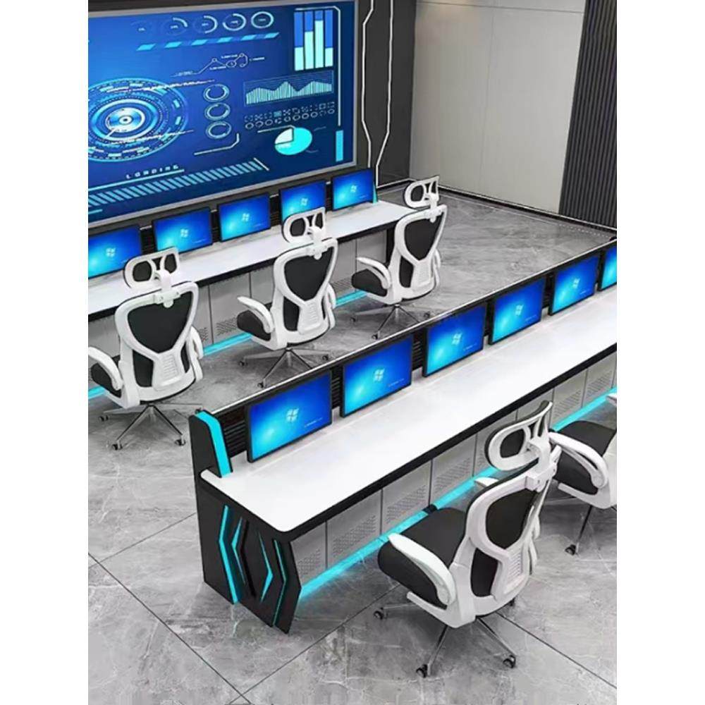 定制监控操作台加厚豪华调度桌指挥中心控制台机柜双三联木质平台