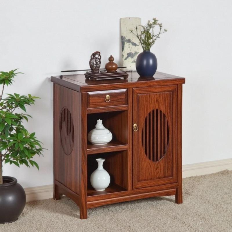 新中式茶水柜移动茶台家用实木办公室客厅榆木小茶桌一体烧水边柜