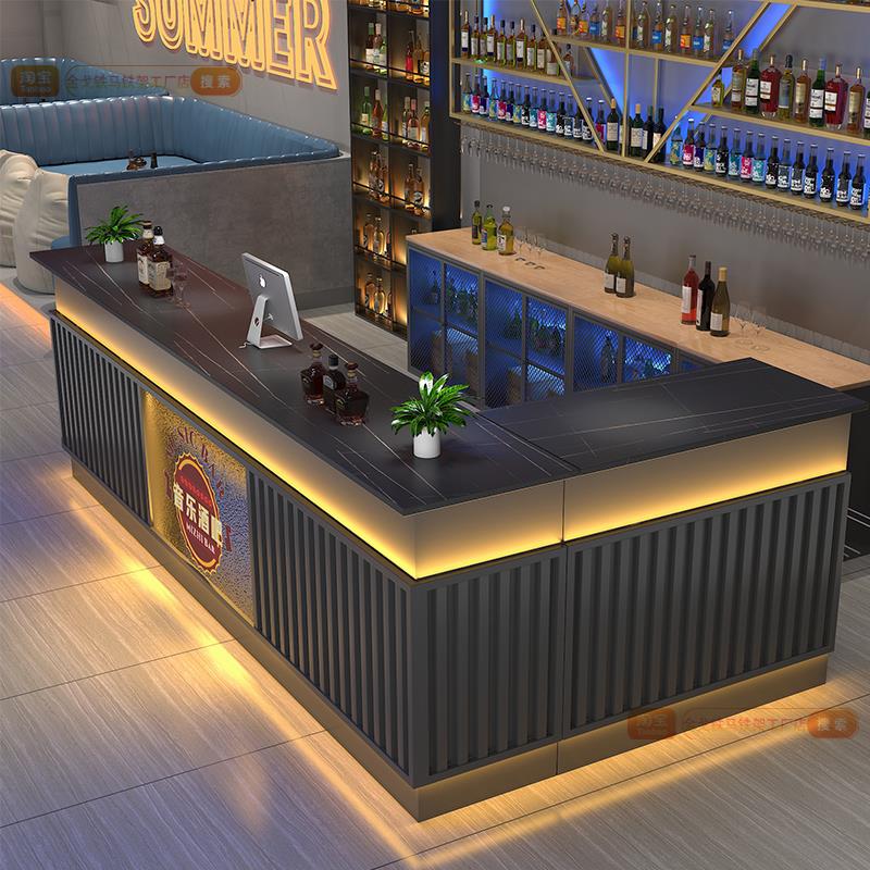 工业风酒吧吧台桌台球厅铁艺收银台健身房咖啡店双台面接待台柜台