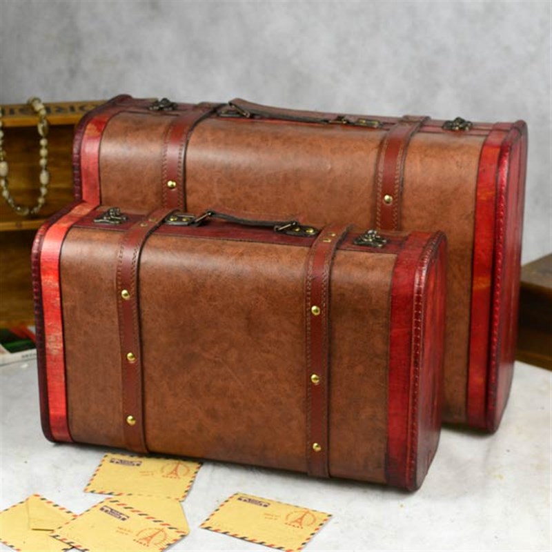 民国风手提箱木箱子仿古老式带锁木箱皮箱摄影拍摄道具橱窗装饰