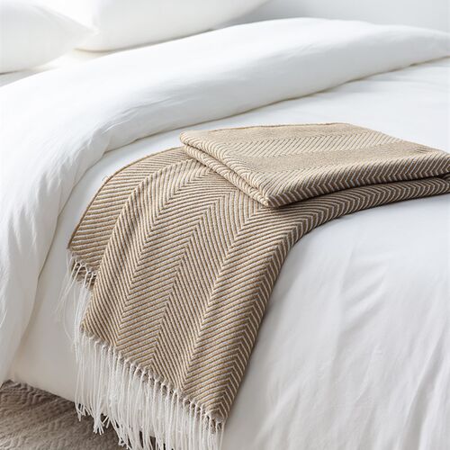 简约风美式针织休闲床尾巾搭巾样板房装饰毯人字纹卡其色沙发搭毯