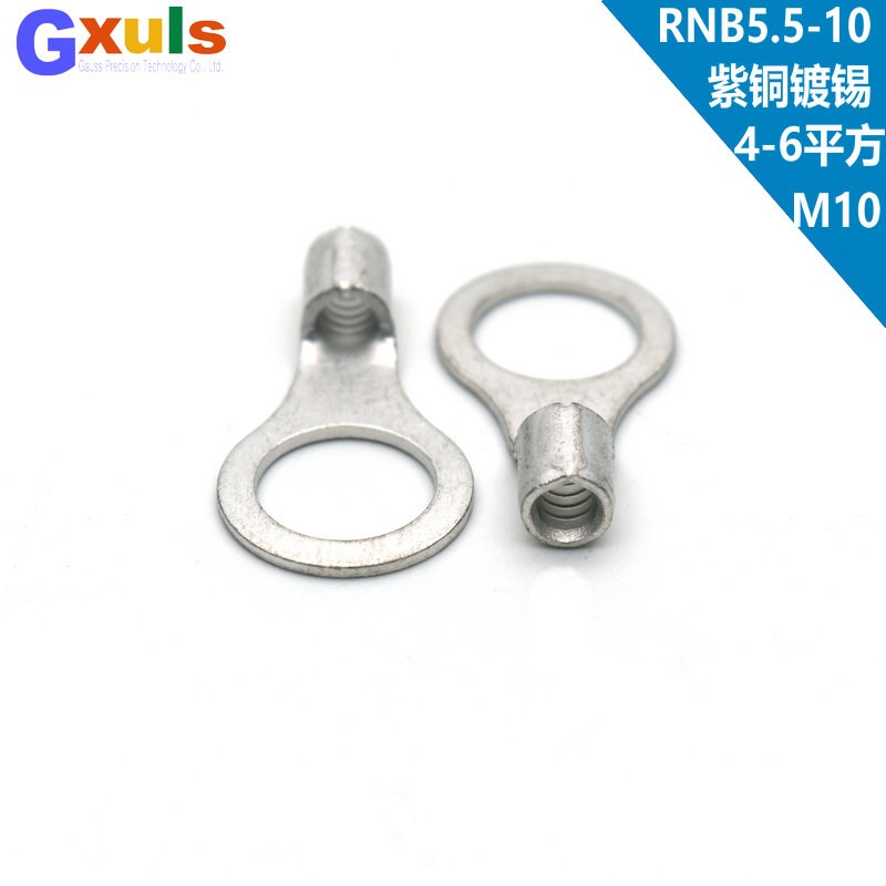 铜鼻RNB5.5-10圆形接线端子6平方O型接头紫铜镀锡50个欧式端子M10