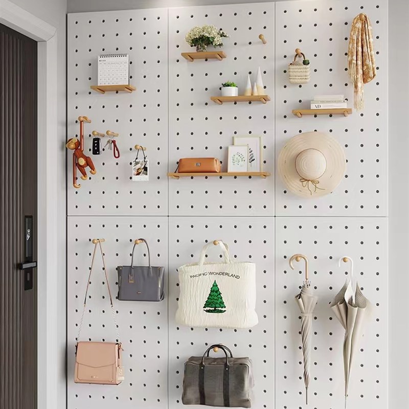 实木洞洞板一字板儿童环保免打孔定制木质书架置物架定制收纳家用