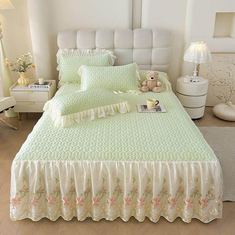 2025新款乳胶凉席三件套蕾丝花边床单铺床白冰丝席夏季空调凉席加