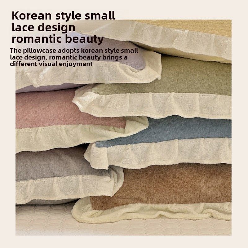 精选采购产品蕾丝牛奶天鹅绒枕套,一对家庭少女心枕套,冬季单枕,床上用品,枕套,淘宝优惠券,粉丝福利购,淘宝优惠卷
