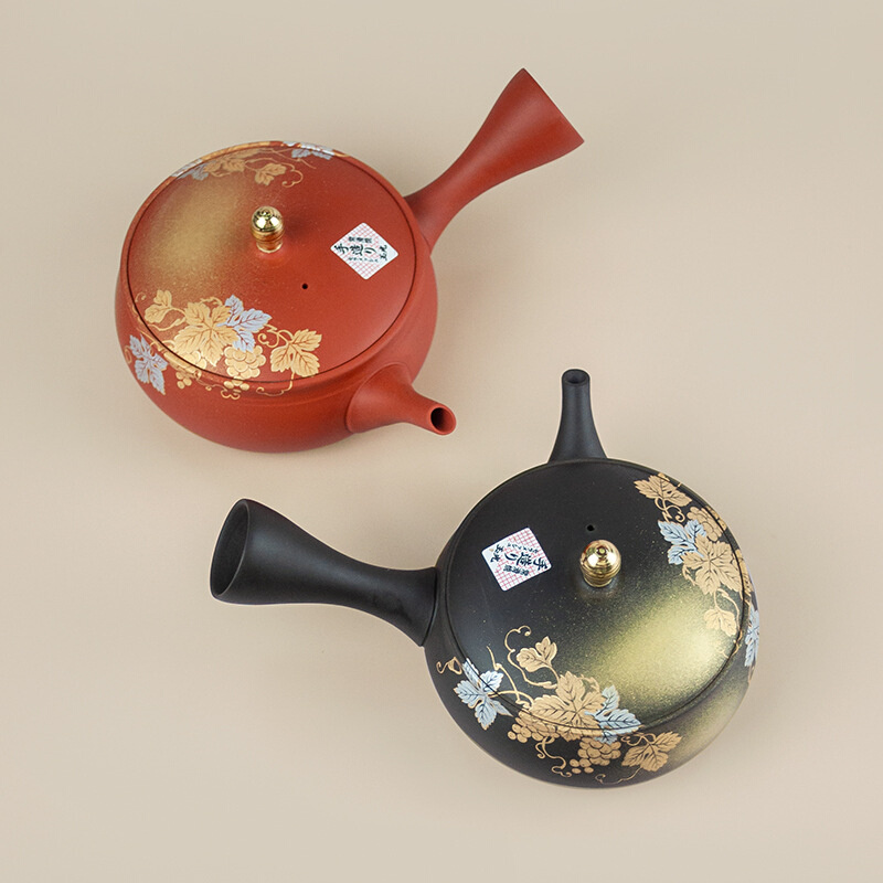 日本进口常滑烧玉光窑梅原广隆金葡萄侧把急须泡茶壶手工日式茶具