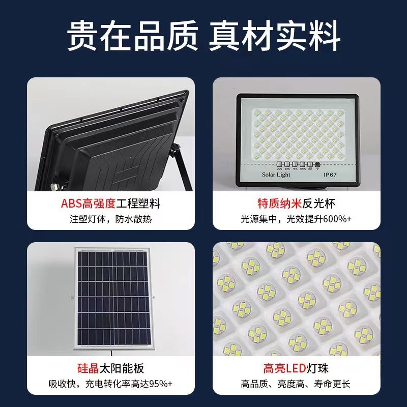 LED太阳能板投光灯家用新农村户外庭院灯防水大功率道路灯