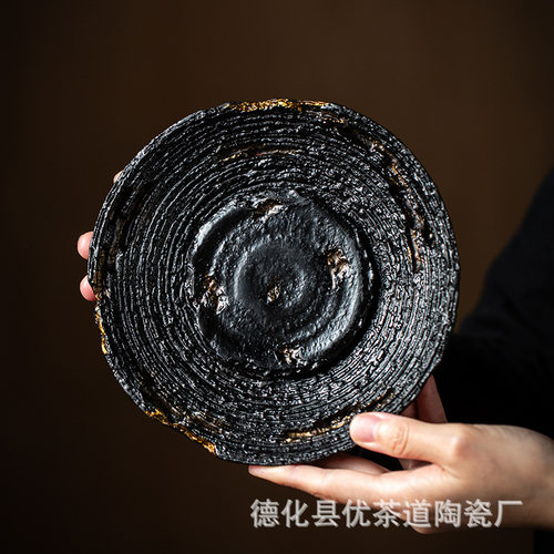 优茶道 大漆仿朽木壶承 茶托盘养壶垫干泡台小茶盘复古手工脱胎