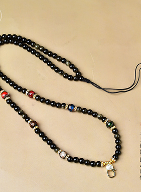 天然金曜石珠链吊坠挂绳黑曜石项链玉坠玉佩翡翠玉石挂坠绳男女