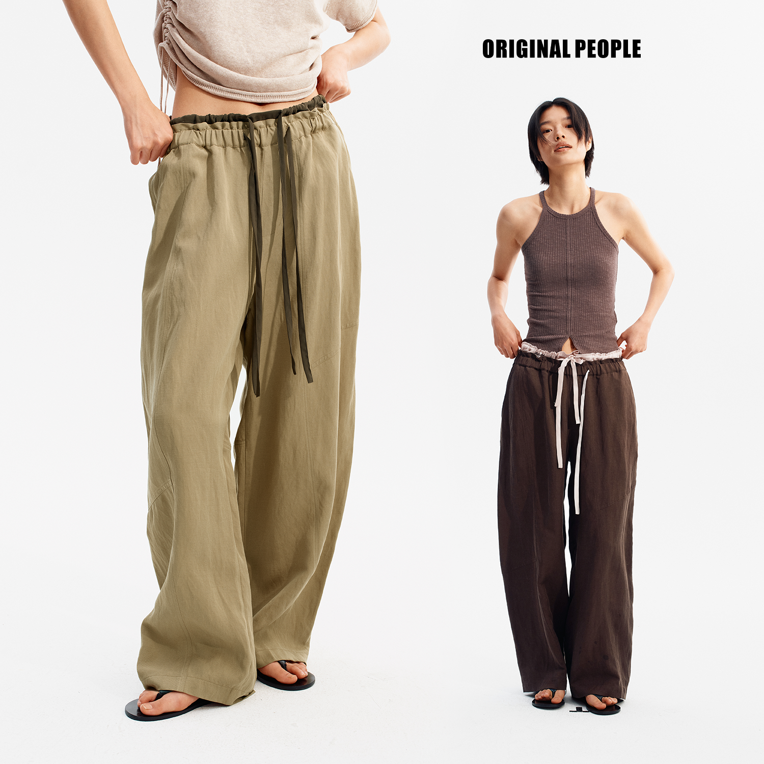 ORIGINAL PEOPLE【O:P LINK系列】夏季双腰头垂感廓形天丝亚麻裤