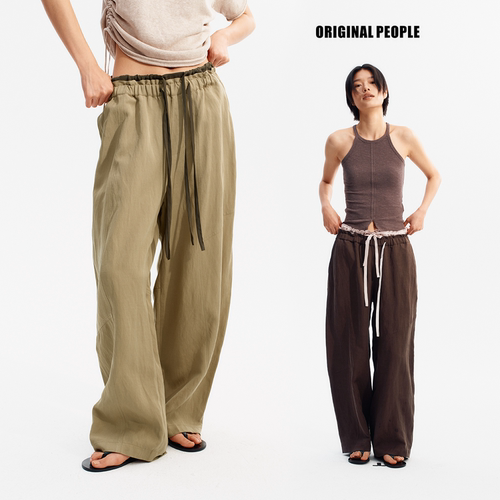 ORIGINAL PEOPLE【O:P LINK系列】夏季双腰头垂感廓形天丝亚麻裤