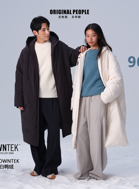 ORIGINAL PEOPLE超强拒水白鸭绒长款连帽羽绒服情侣加厚保暖外套