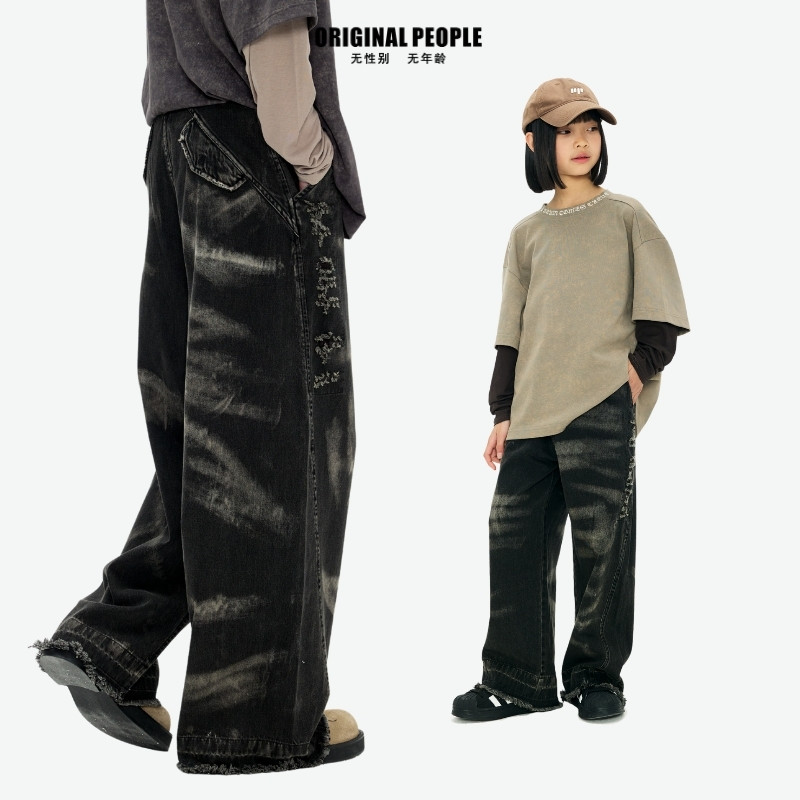 ORIGINAL PEOPLE25男女儿童中性潮流街头怀旧高级阔腿牛仔裤