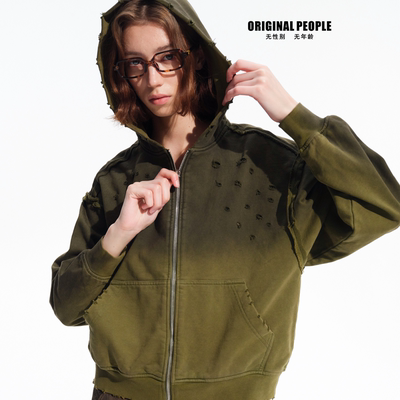 ORIGINAL PEOPLE[O:P LINK系列]渐变做旧连帽卫衣外套/卫裤套装