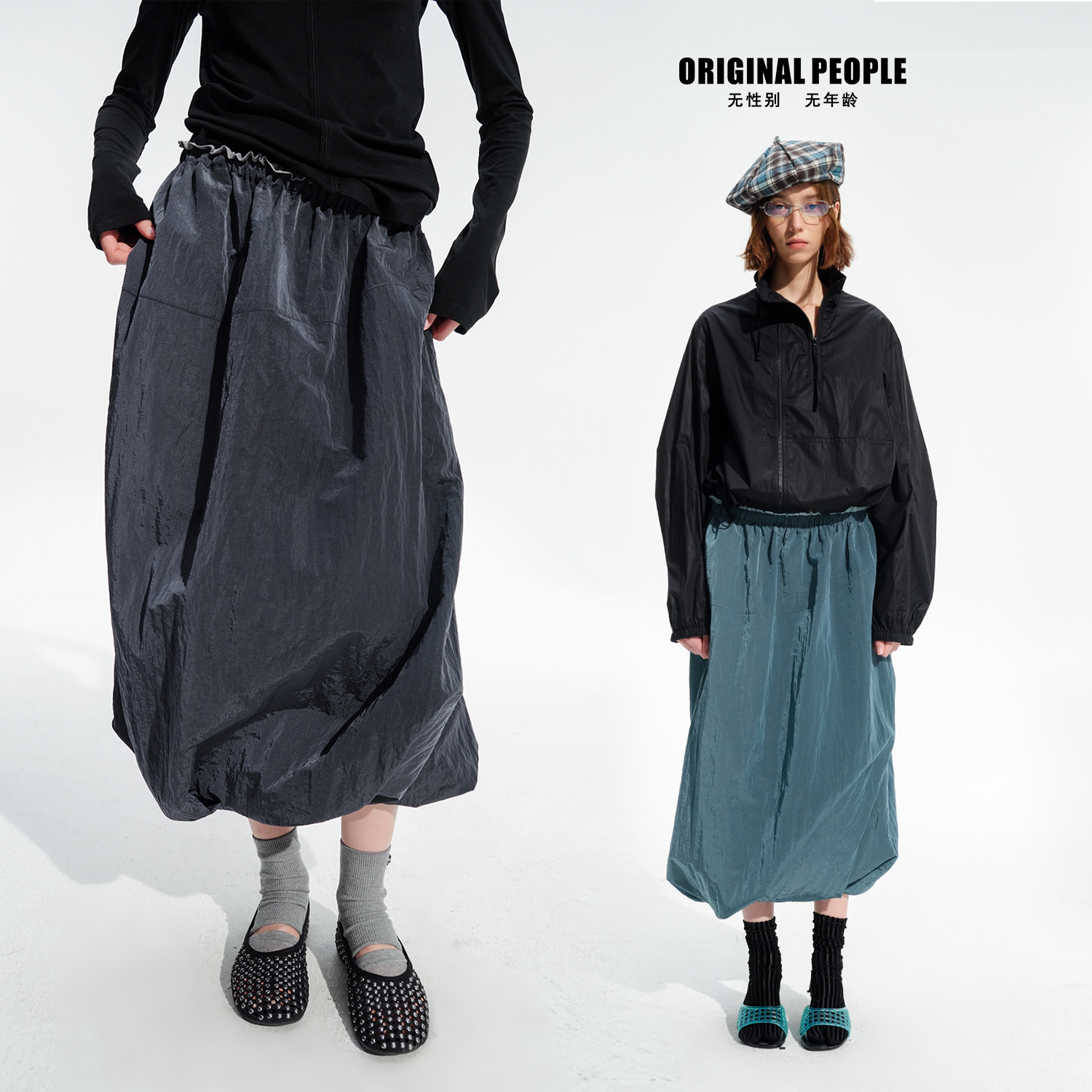 ORIGINAL PEOPLE女士夏季运动潮流金属尼龙双腰头造型感扭扭裙图片