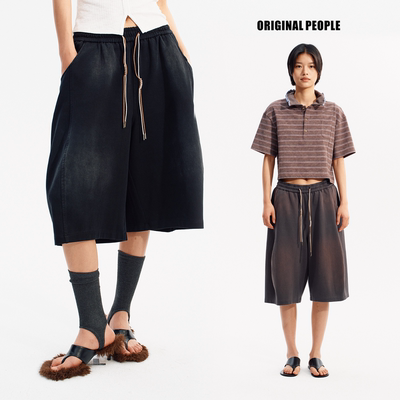 ORIGINAL PEOPLE夏季街头水洗做旧立体廓形七分裤